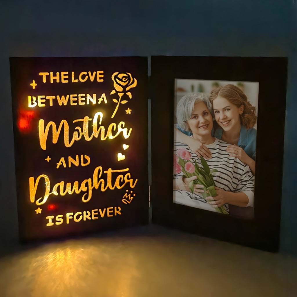 Engraved Wooden Photo Frame with LED Light 4x6 for Mother and Daughter Gift