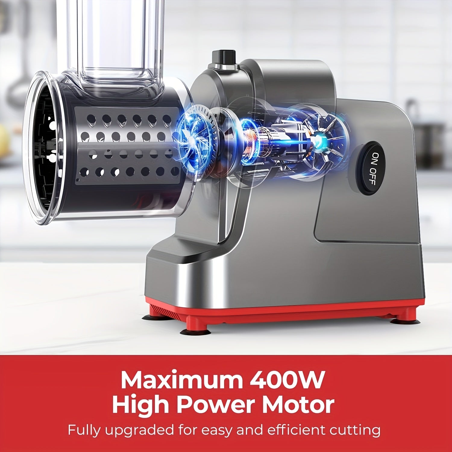 Elektrik Sariyog' va Salat Tayyorlovchi, 5 ta o'zaro almashtiriladigan pichoq bilan, 220-240V zanglamaydigan po'latdan yasalgan kesuvchi, Yevropa standarti rozetkasi, Yuqori tezlik 250RPM, Batareyasiz. Mevalar uchun mos.