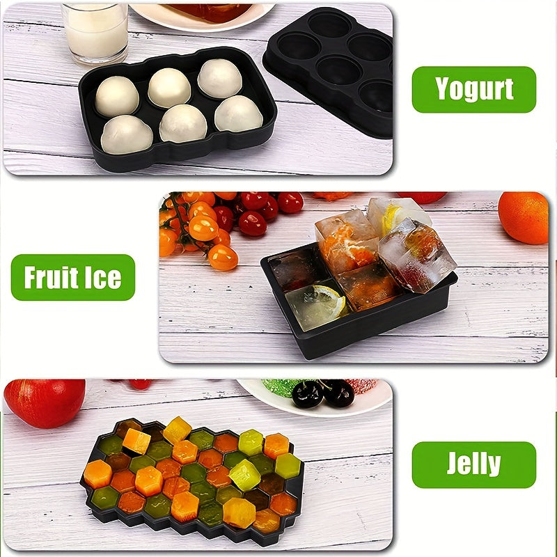 Large Silicone Ice Cube Mold Set With Lids, Ice Ball, Honeycomb Trays