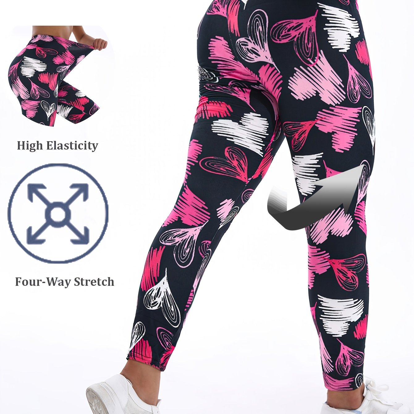 Women's Plus Size Cropped Leggings Black Ink Print High Waist Stretchy Sportswear