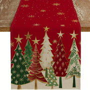 Caminador de mesa de lino con árbol de Navidad rojo para uso en interiores y exteriores 1 pieza