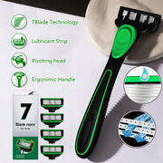 7-Blade Silicone Handle Razor with Stainless Steel Chrome Blades for Shaving Kit