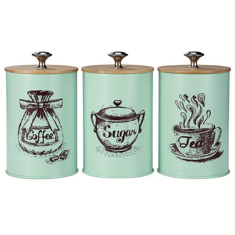 Set of 3 Round Bamboo Lid Storage Containers Reusable Multipurpose Kitchen Organizer