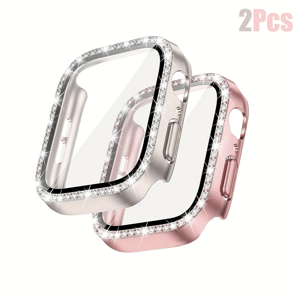 Women's Shiny Diamond PC Watch Shell with HD Hardened Glass Screen Protector for Apple Watch 40mm 44mm 45mm 49mm