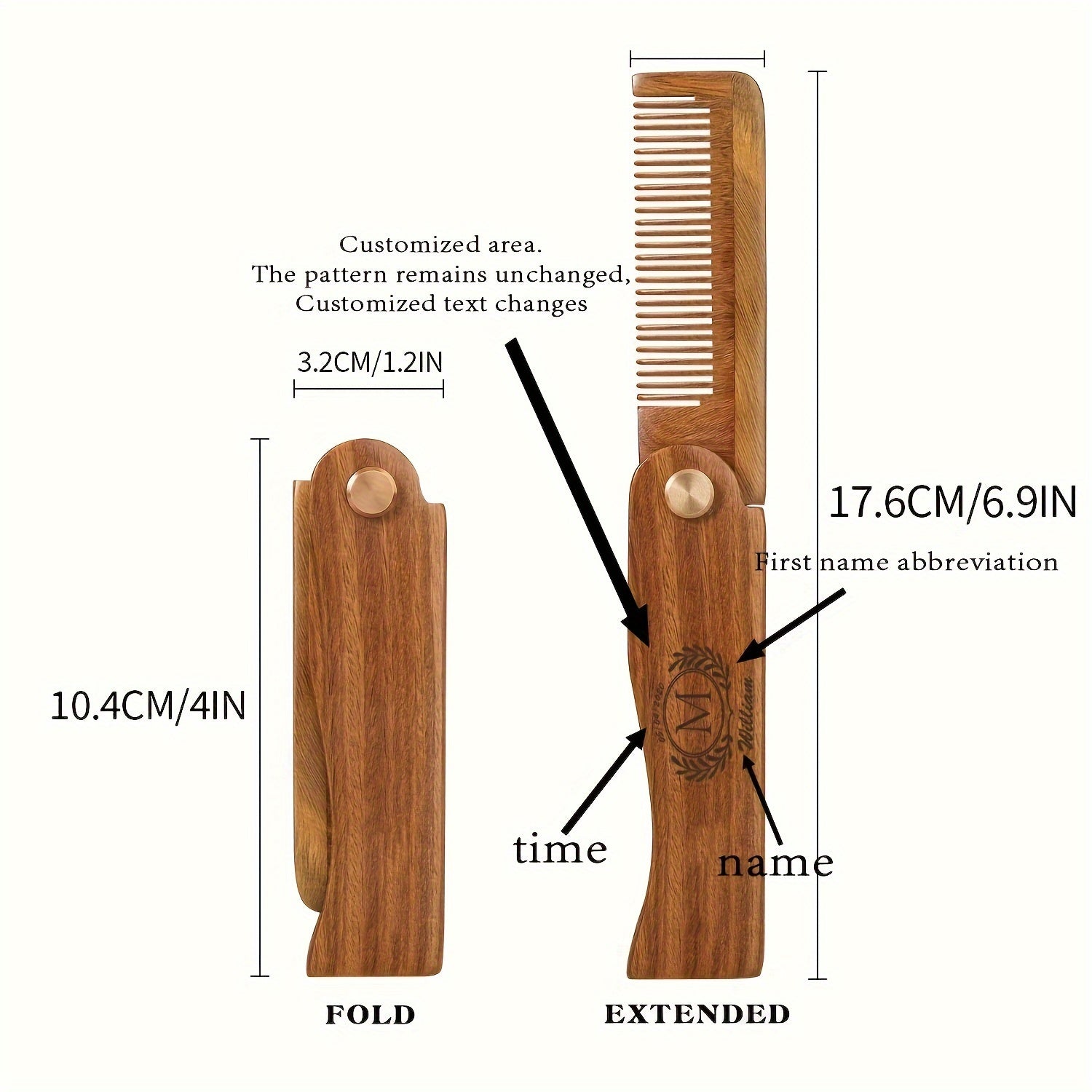 Personalized Wooden Beard Comb with Custom Engraving for Men Grooming