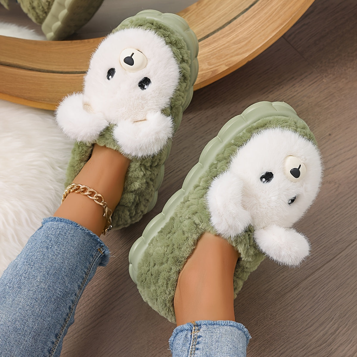 Women's Fleece-Lined Winter Shoes Non-Slip Indoor Cartoon Animal