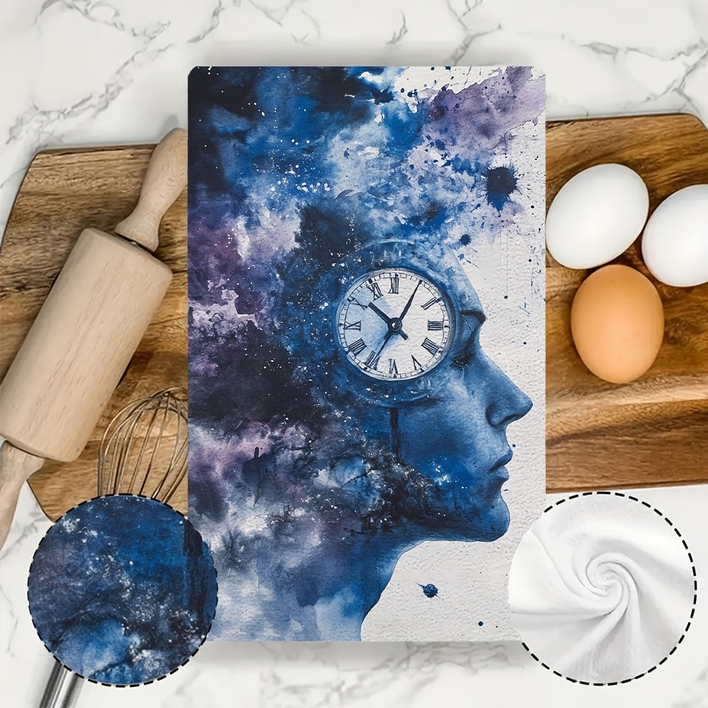 2-Pack Plush Kitchen Towels Cosmic Brain Space Design 16x24 Inches Absorbent