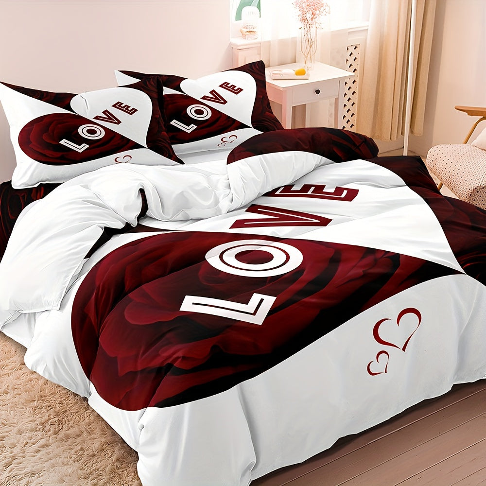 Soft Cozy Love Heart Duvet Cover Set with Zipper Closure and Pillowcases for All Seasons