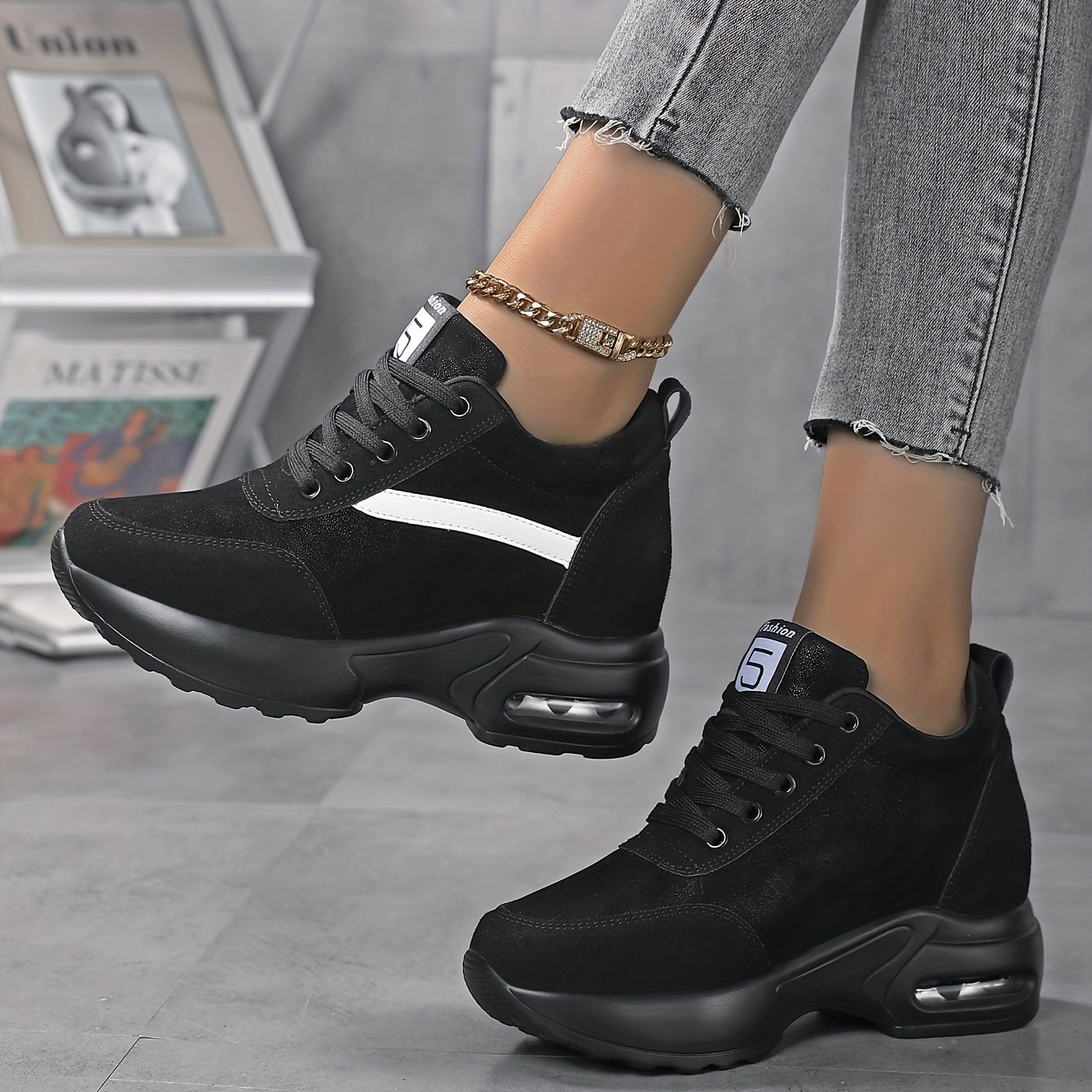 Zapatillas casual de colorblock para mujer con cordones, de caña baja y antideslizantes
