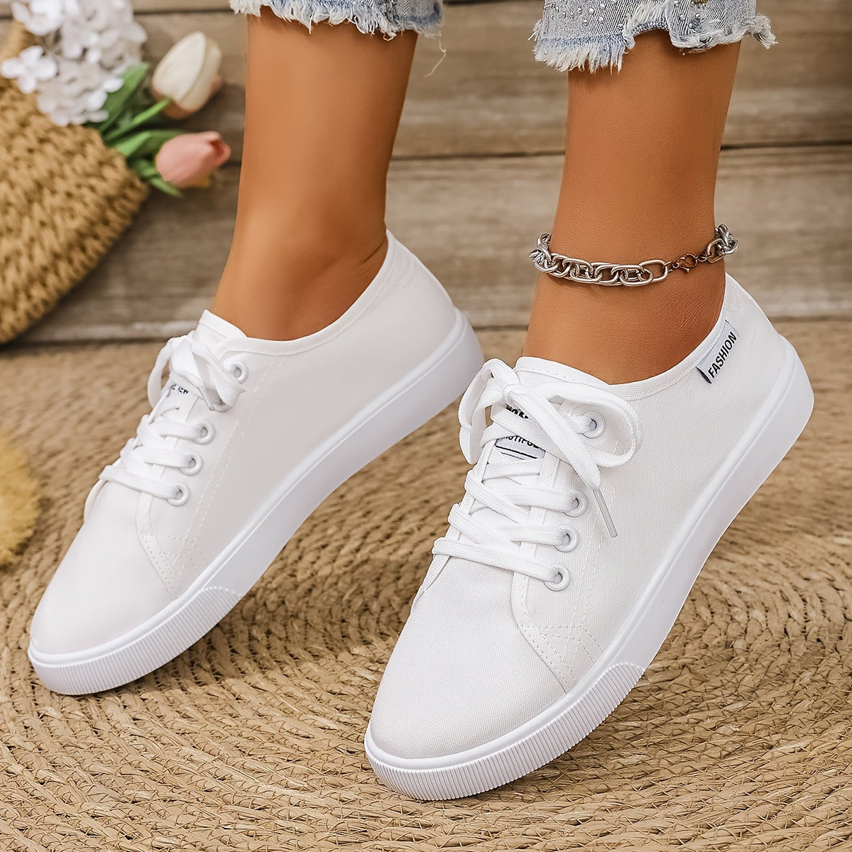 Women's Slip-On Sneakers Soft Fabric Upper Non-Slip Sole Black White Casual Shoes