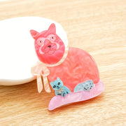 Cute Cartoon Cat Mom and Kitten Acrylic Brooch Pin for Women and Kids