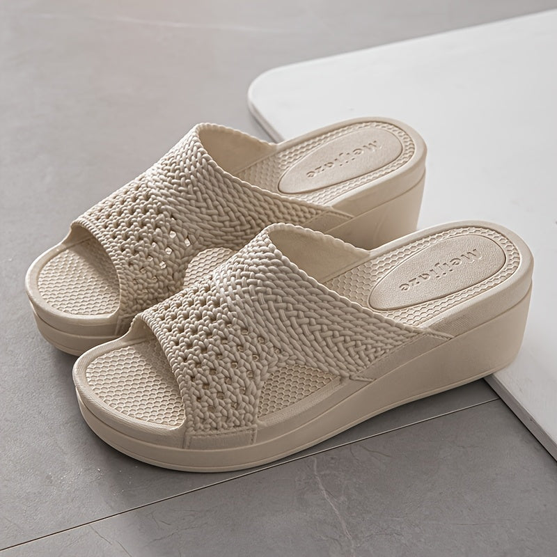 Women's Slip-On Platform Sandals Beige Ivory Chunky Heel Cushioned PVC Non-Slip