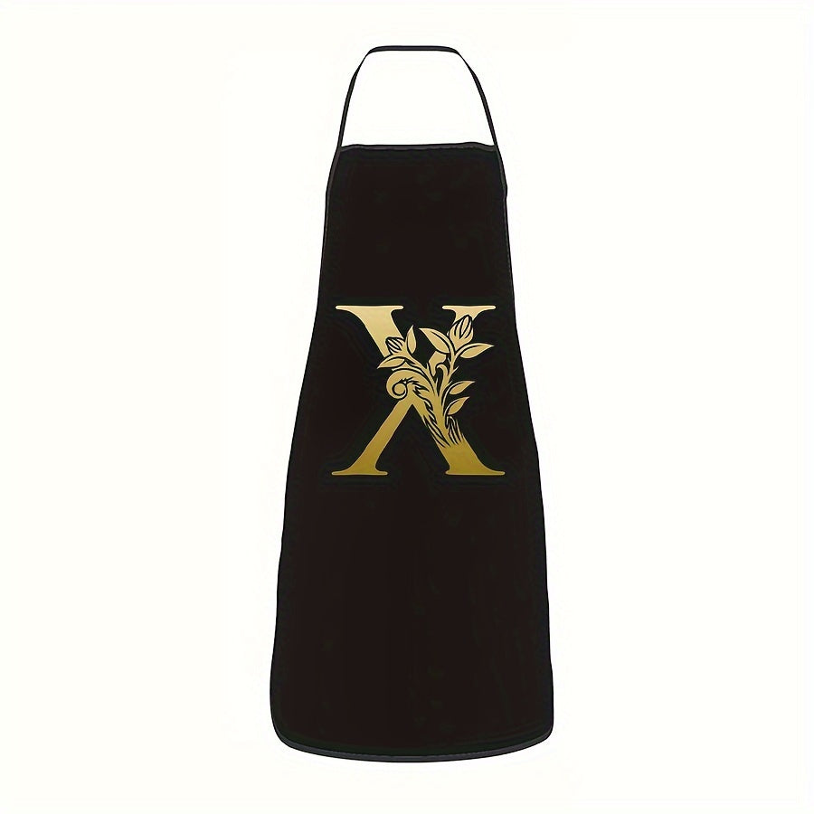 Golden Letter Printed Oil-Proof Kitchen Apron for Home Cooking
