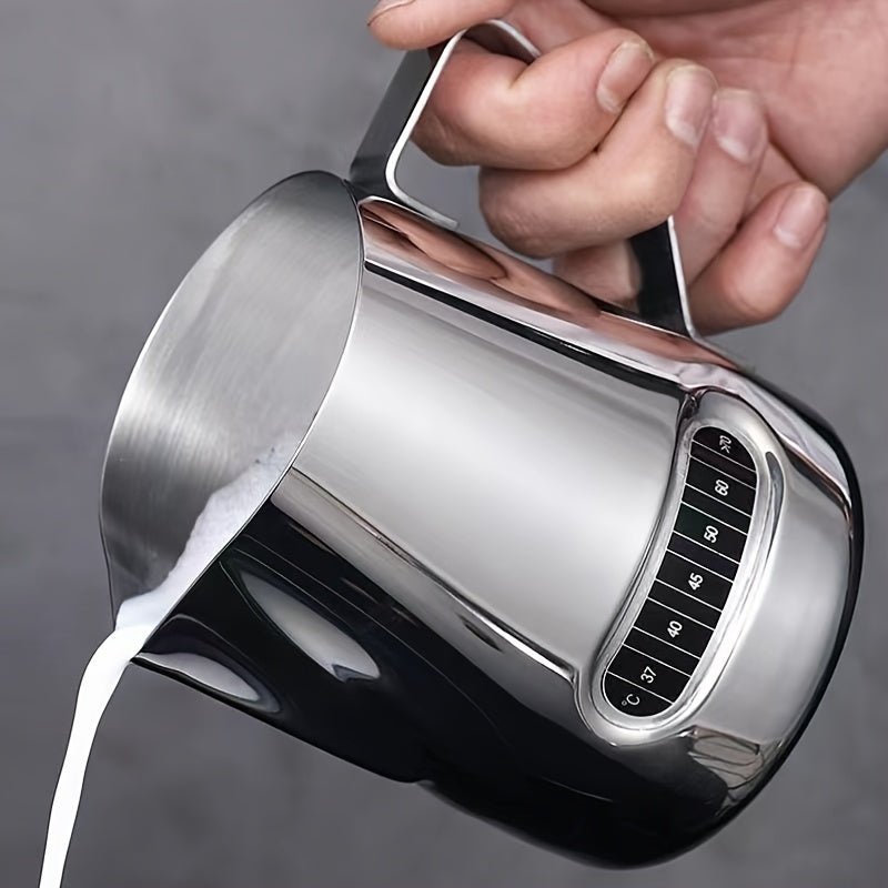 Stainless Steel Milk Frothing Pitcher with Temperature Display and Pour Spout for Latte Art