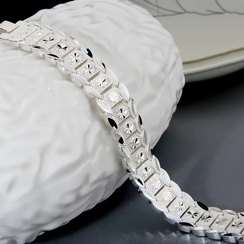 Pulsera de plata de ley con diseño de monedas anchas, hipoalergénica para mujeres