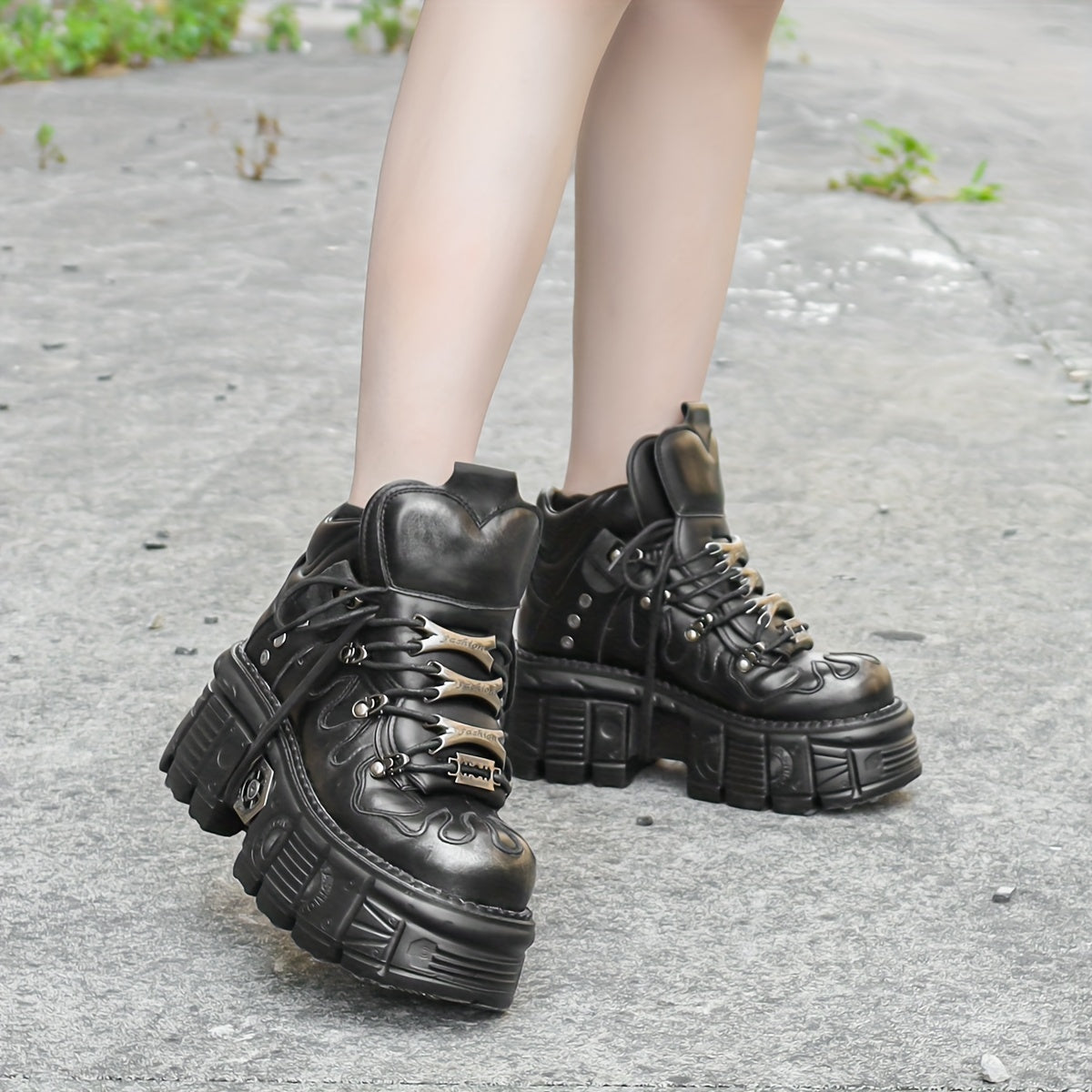 Women's Gothic High-Top Lace-Up Combat Boots All-Season Thick Sole