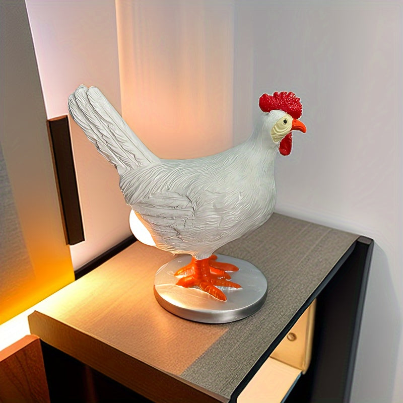 Lámpara de pollo en resina, adorno de escritorio con luz LED, lindo gallo, decoración para el hogar, regalo