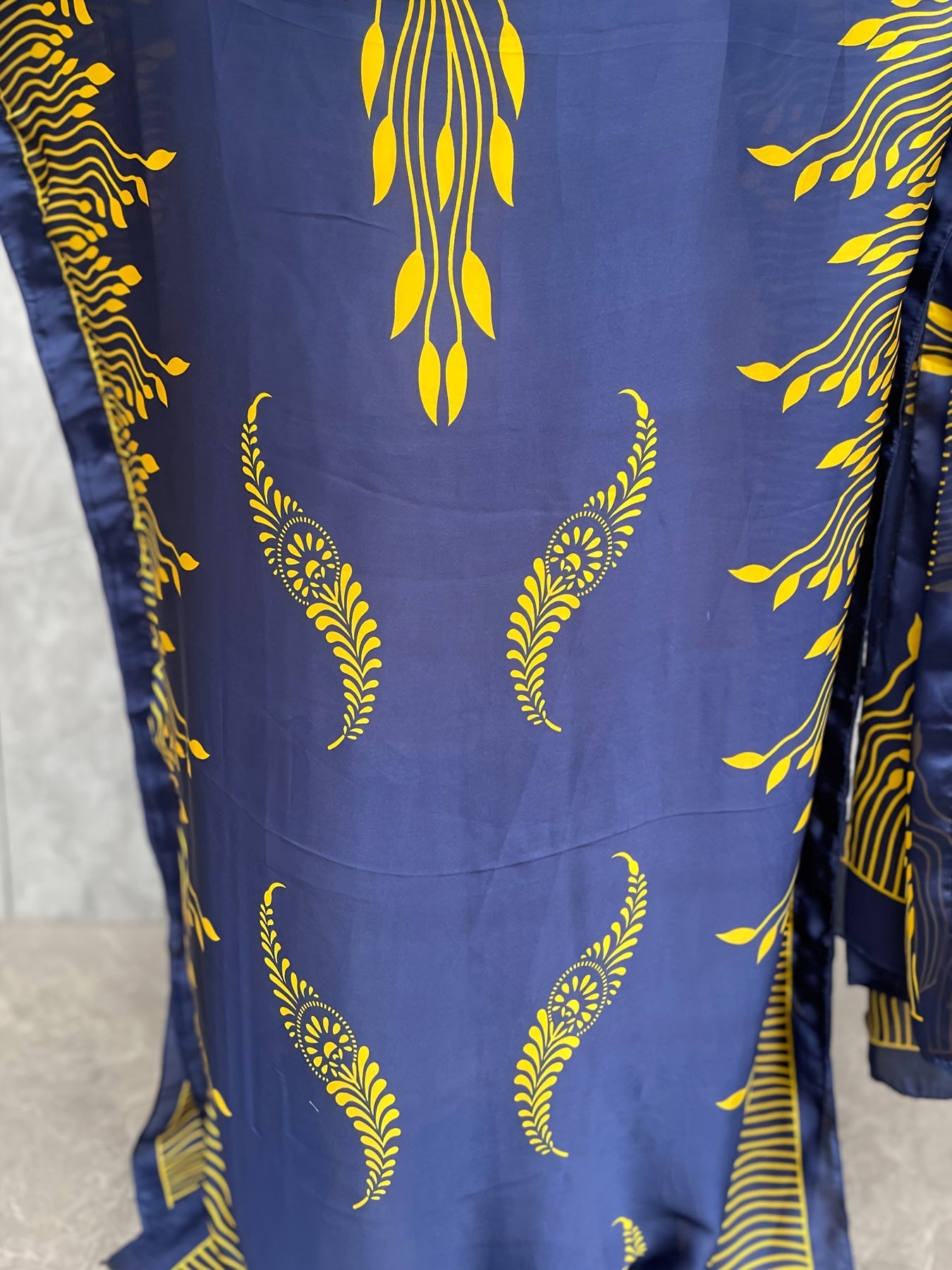 Plus Size Women's Batwing Sleeve Crew Neck Dress with Scarf Navy Blue Yellow Floral Fits All Seasons