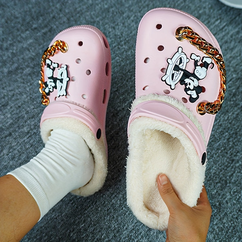 Ayollar uchun qishki issiq klogslar, multfilm naqshli EVA slip-on poyabzal