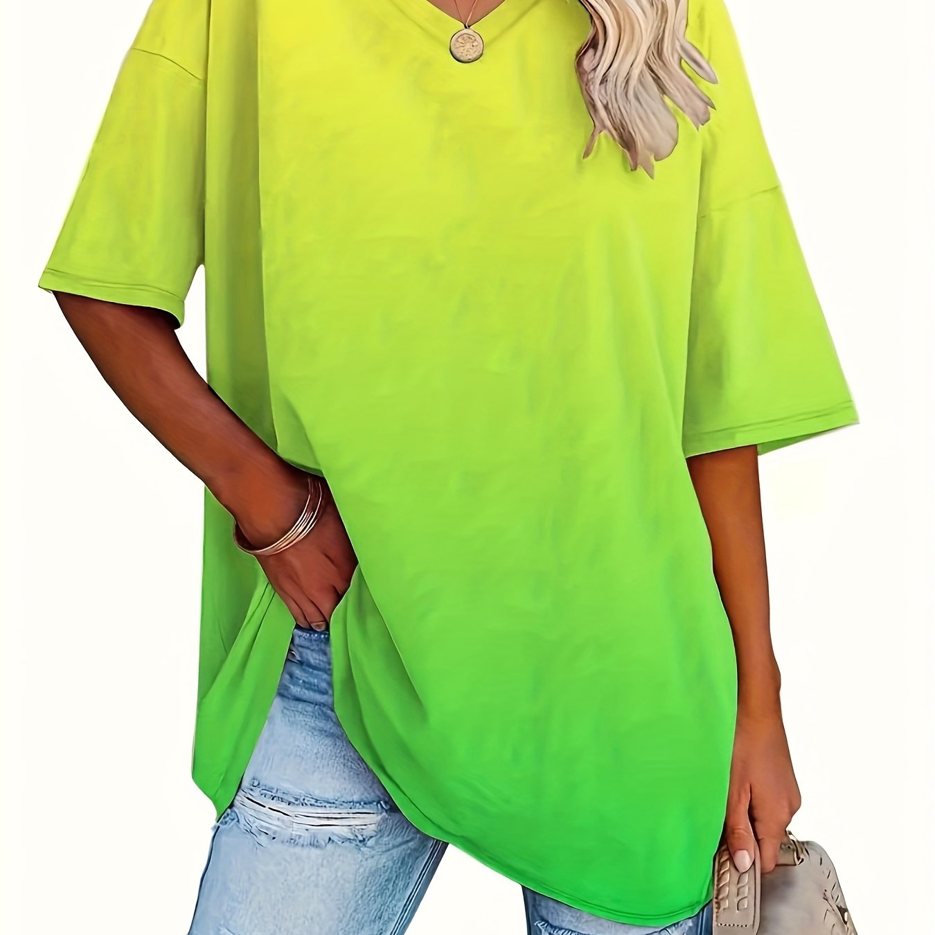 Plus Size Gradient Loose Casual T-Shirt for Women Large Fit