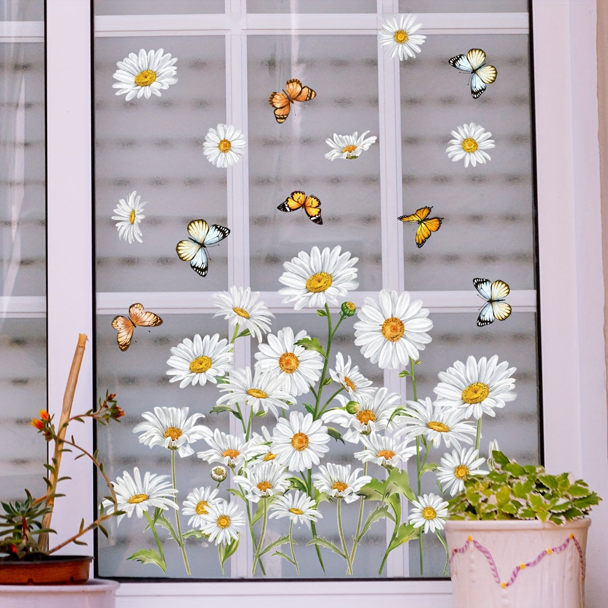Dual-Sided Reusable Daisy Flower Window Cling for Bedroom and Study Glass Decor