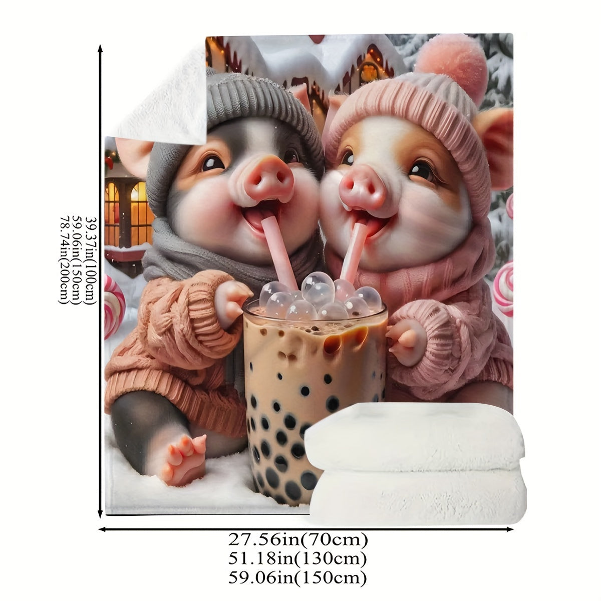 Yoqimli cho'chqa Buble Choy Yostiqchasi Flanel Barcha mavsumlar uchun to'qilgan hayvonlar mavzusi bolalar va kattalar uchun