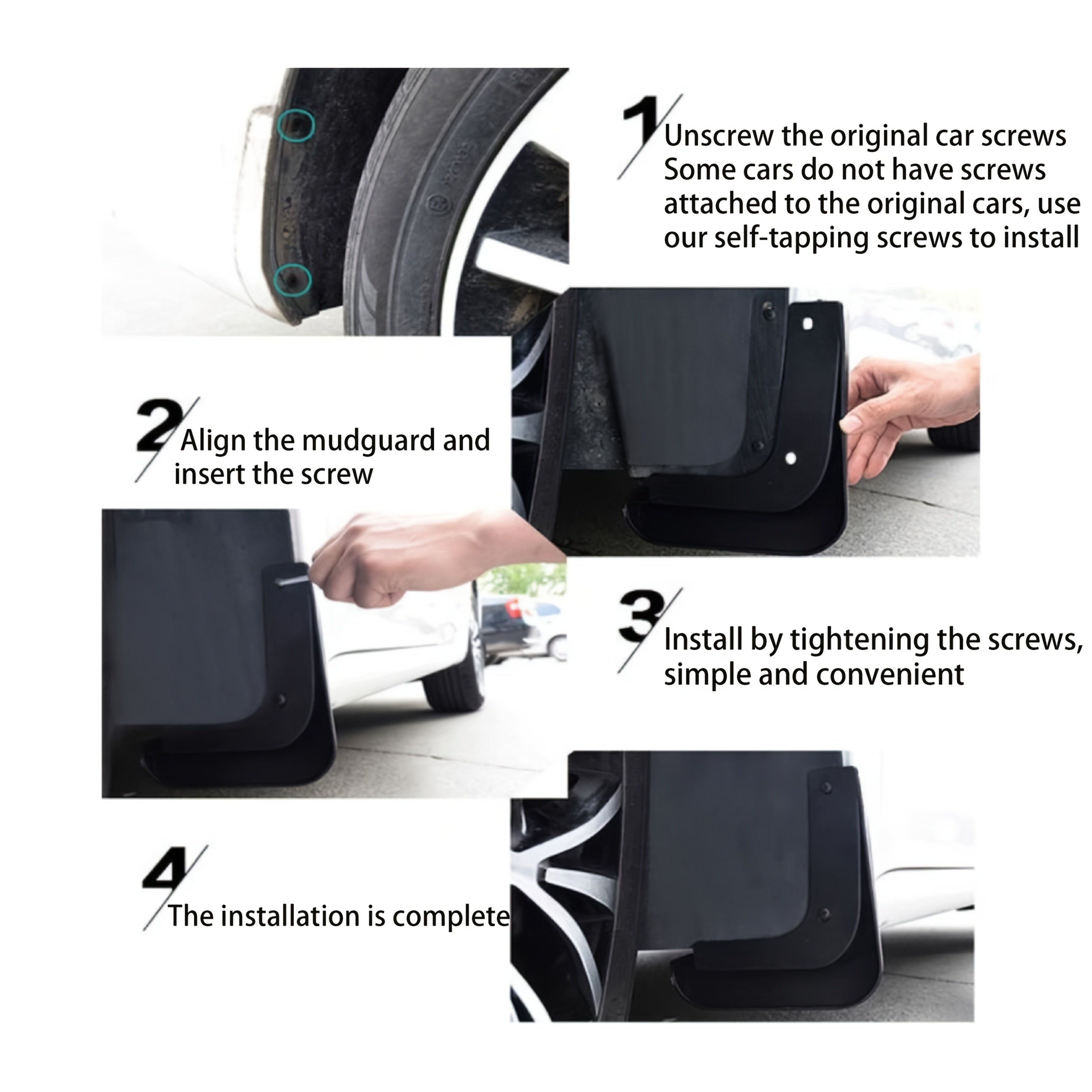 4pcs Durable PP Mudguards for Car Wheel Mud Flaps Front Rear Set