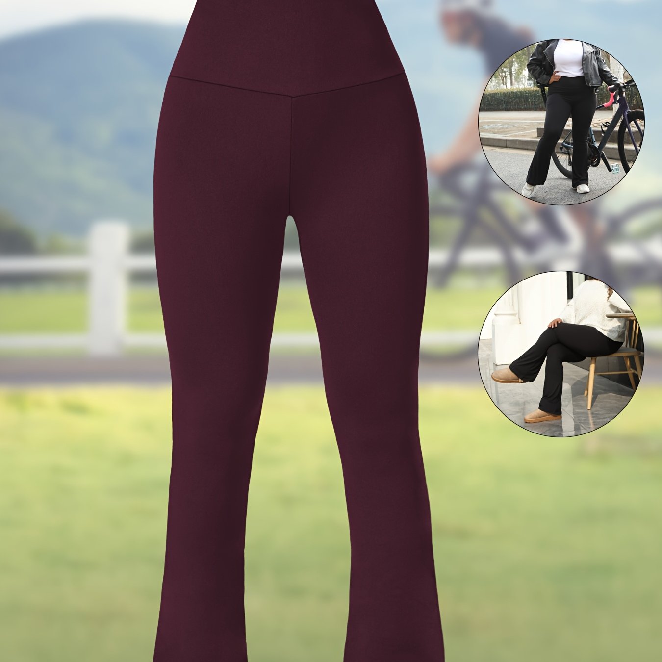 Plus Size Women's Stretchy High-Waisted Flare Leggings Olive Green Tummy Control