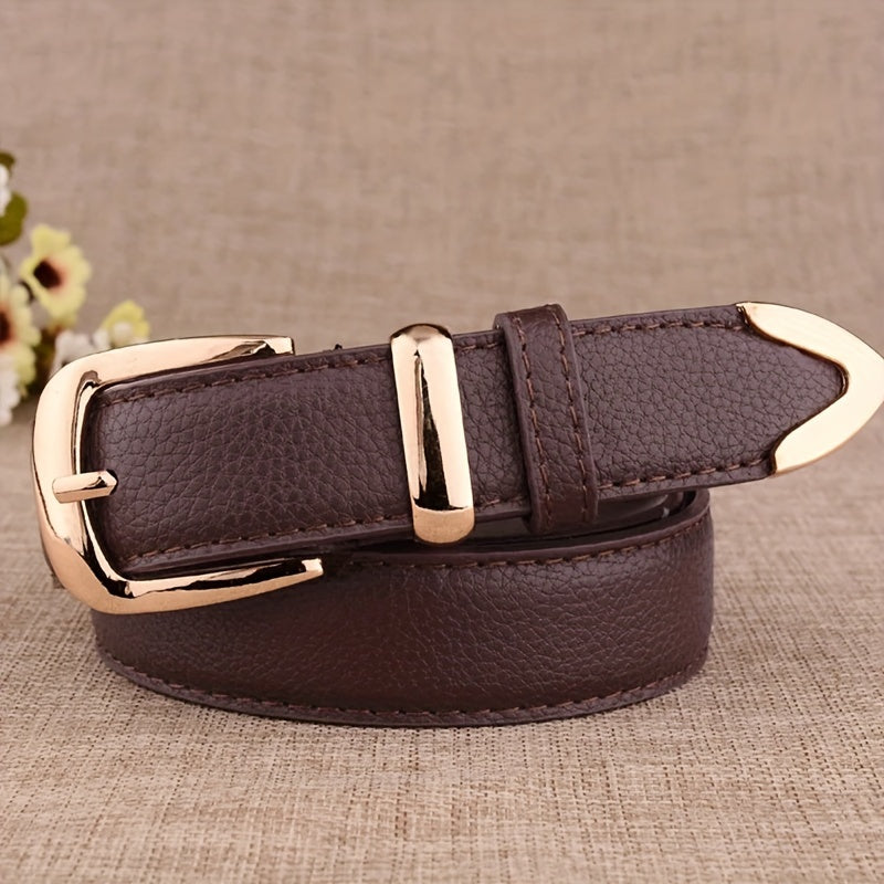 Women's PU Leather Belt with Gold Pin Buckle Casual Dress Accessory
