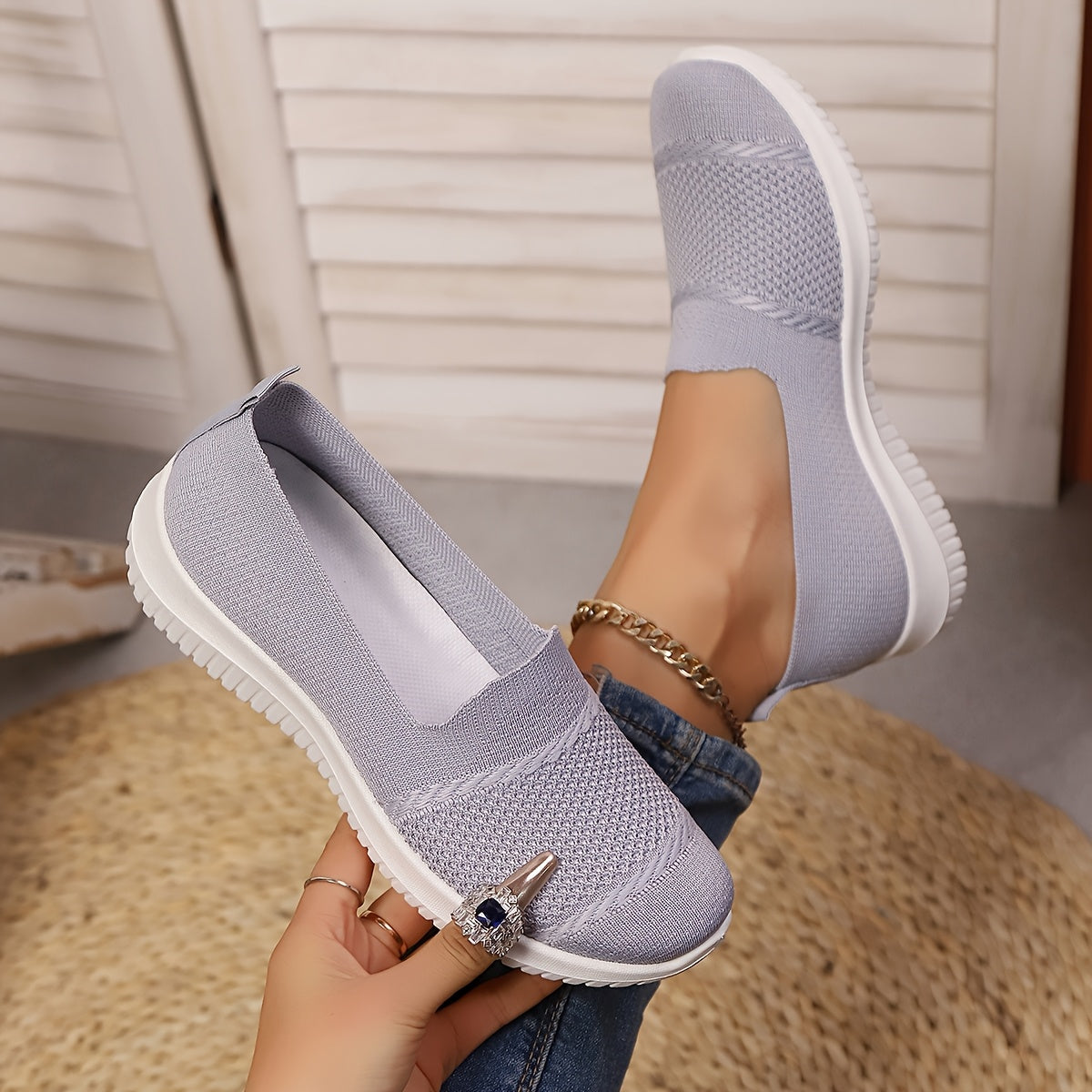Zapatillas casuales para mujer sin cordones, ligeras y transpirables, zapatos planos