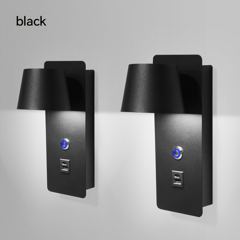 Регулируемая светодиодная настенная лампа с поворотным рычагом, регулируемой цветовой температурой, сенсорным управлением, USB-портом, для помещений, черная, белая