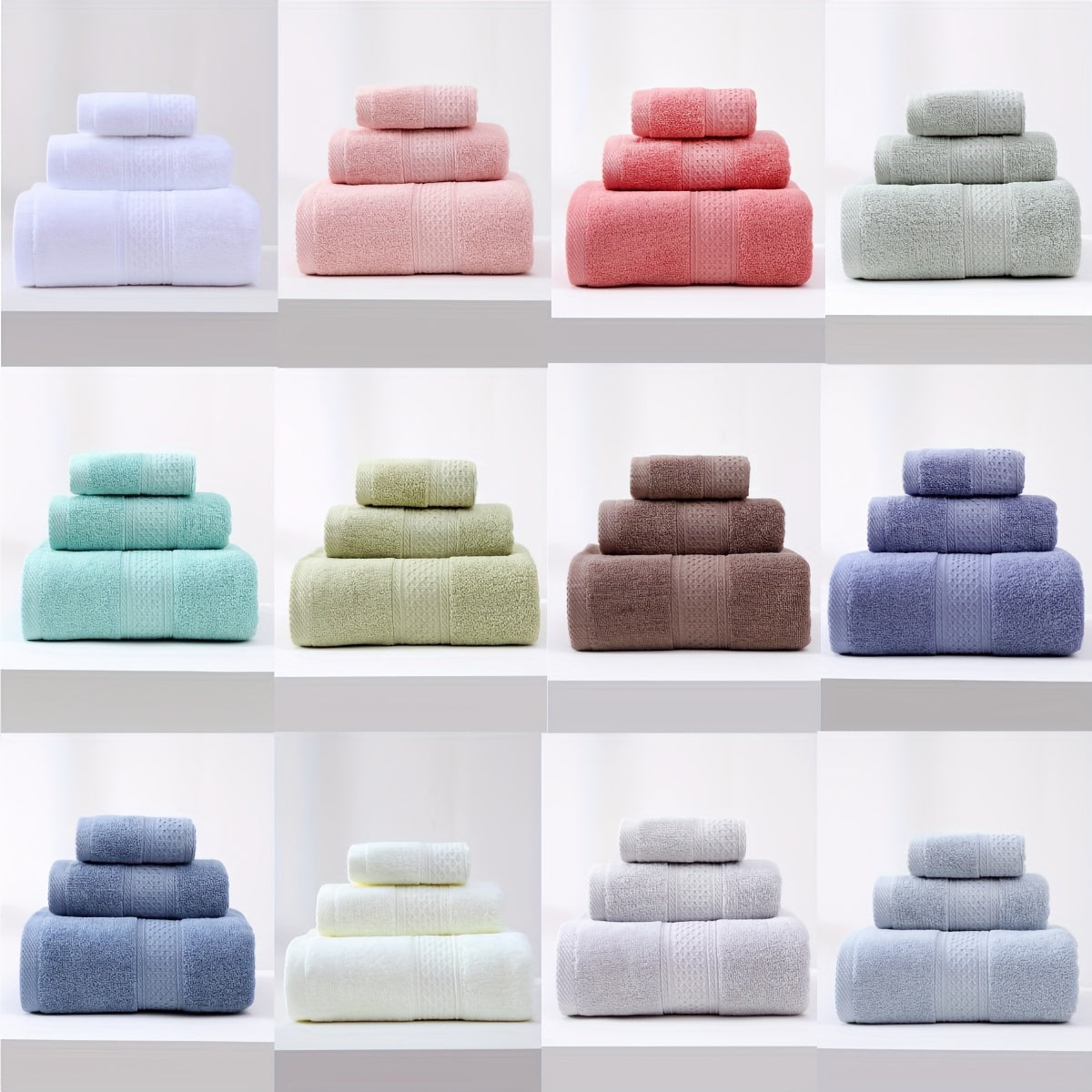 Juego de toallas de baño de algodón de 3 piezas, toallas de cara de felpa cuadradas, absorbentes, para uso doméstico