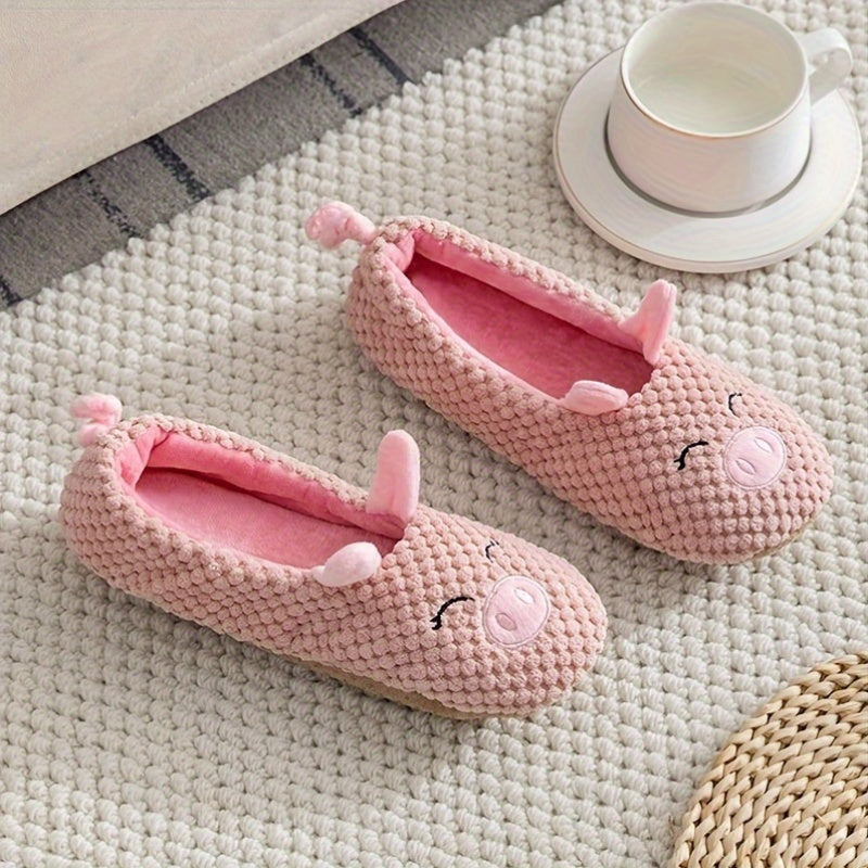 Pink Cozy Pig Slippers for Women Indoor Fleece Winter Non-Slip
