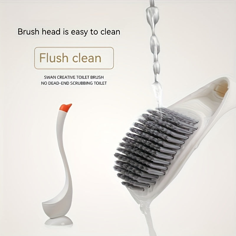 Swan-Shaped Toilet Brush with Angled Bristles Floor Mount No-Drill Long Handle Medium Firm
