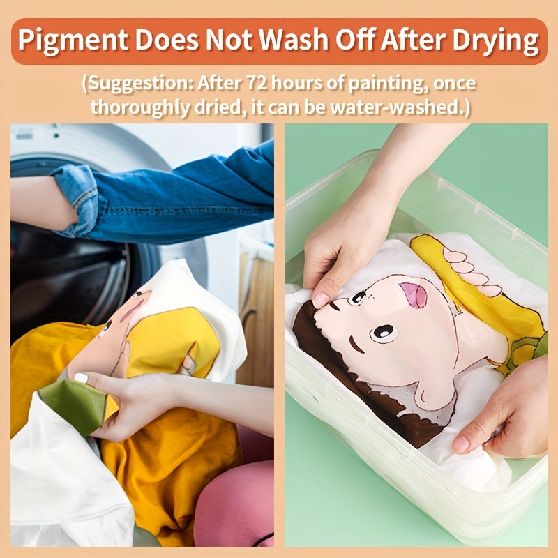 1 shisha Marie's Fabric Paint, 50ml - doimiy kiyim bo'yash uchun 12 rang mavjud. O'rta cho'tka kiritilgan. San'atkorlar va hunarmandlar uchun ideal. T-shirtlar, poyabzallar, jinsilar uchun mos.