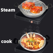 1 dona zanglamas po'latdan yasalgan bug'li idish, 35.0 sm ko'p funksiyali issiq idish, bug'lash va qovurish xususiyatlari bilan, uy va restoran uchun mukammal.