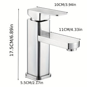 Square Bathroom Faucet Single Hole Electroplated Chrome for Basin Sink Hot Cold Water