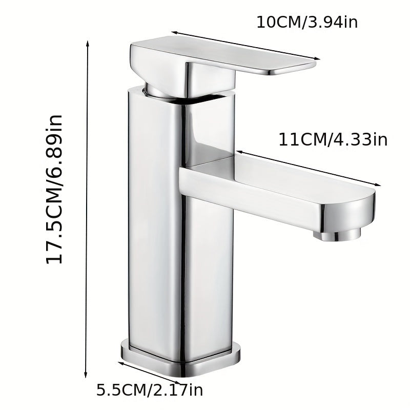 Square Bathroom Faucet Single Hole Electroplated Chrome for Basin Sink Hot Cold Water