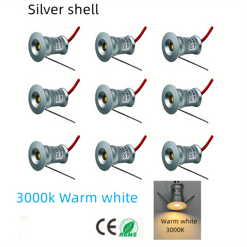 9pcs Mini 1W LED Recessed Spotlights Warm White for Cabinets Stairs Walkways