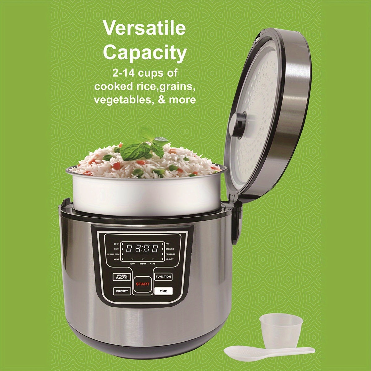 Olla arrocera eléctrica de acero inoxidable de 5L para hogares, dormitorios y cocinas, 12-15 tazas