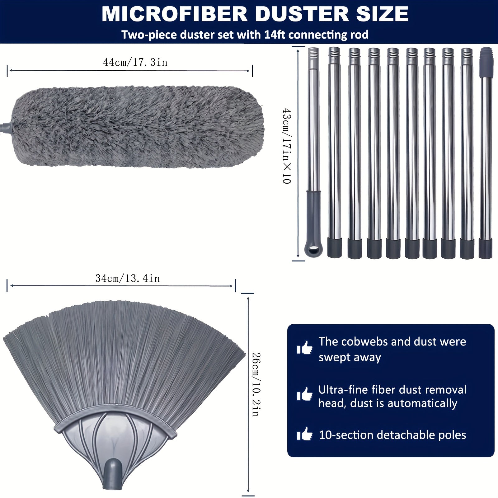 20-Foot Extendable Duster Set with Microfiber Brush for Ceiling Fans and Furniture