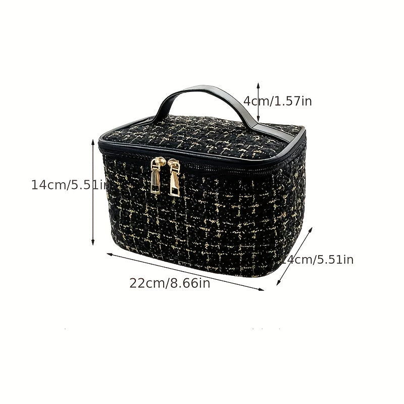 Checkered Cosmetic Pouch Waterproof Non-Polyester Travel Organizer with Spacious Interior