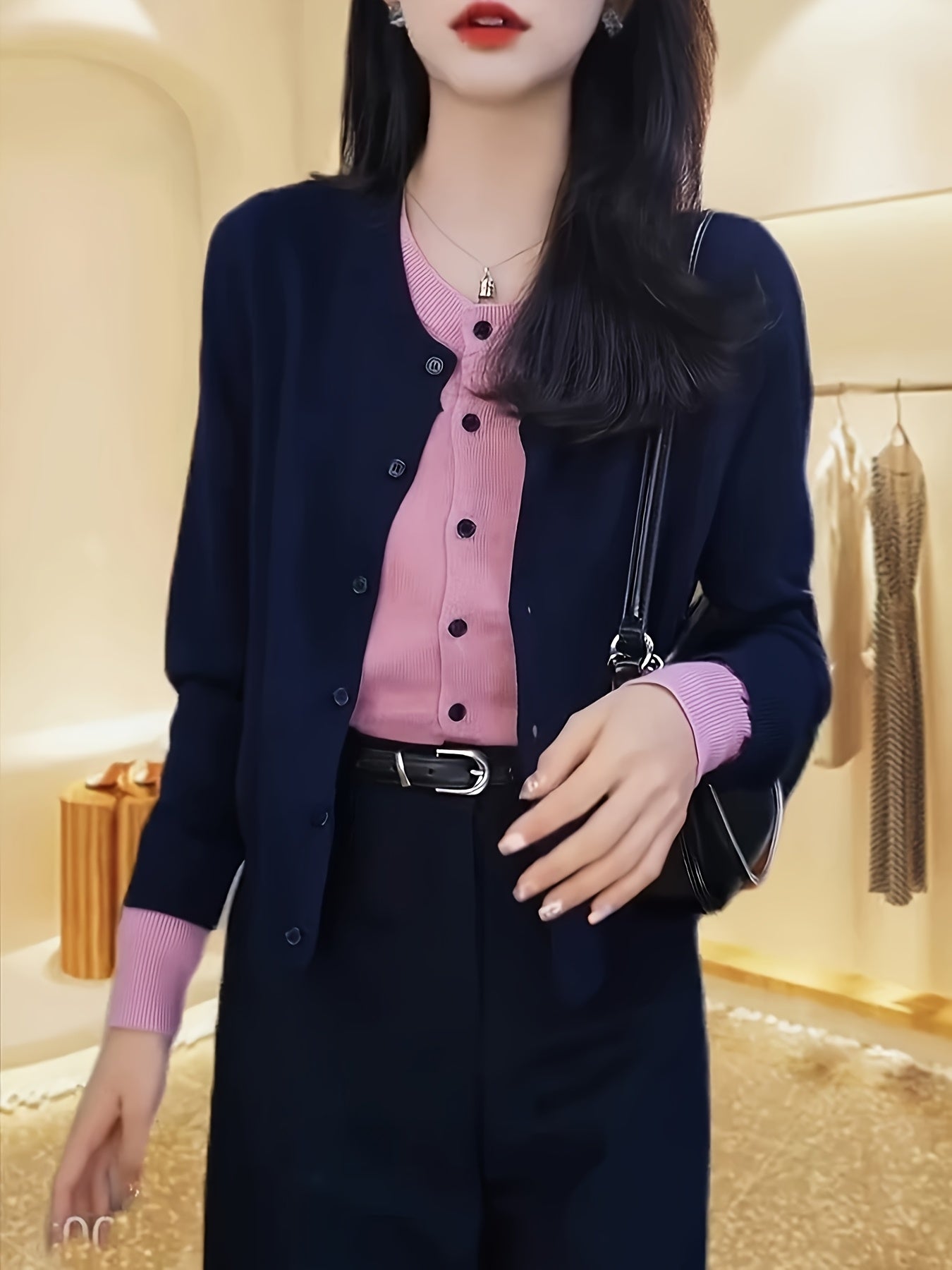 Plus Size Women's Sweater Two-Piece Color Block Round Neck Long Sleeve