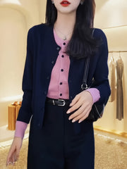 Plus Size Women's Sweater Two-Piece Color Block Round Neck Long Sleeve