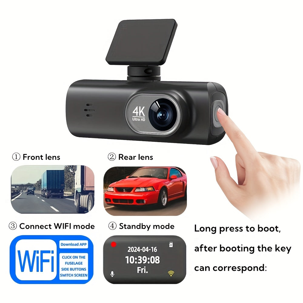 4K Ultra HD Dash Cam with Front and Rear View 64GB WiFi Night Vision Wide Angle