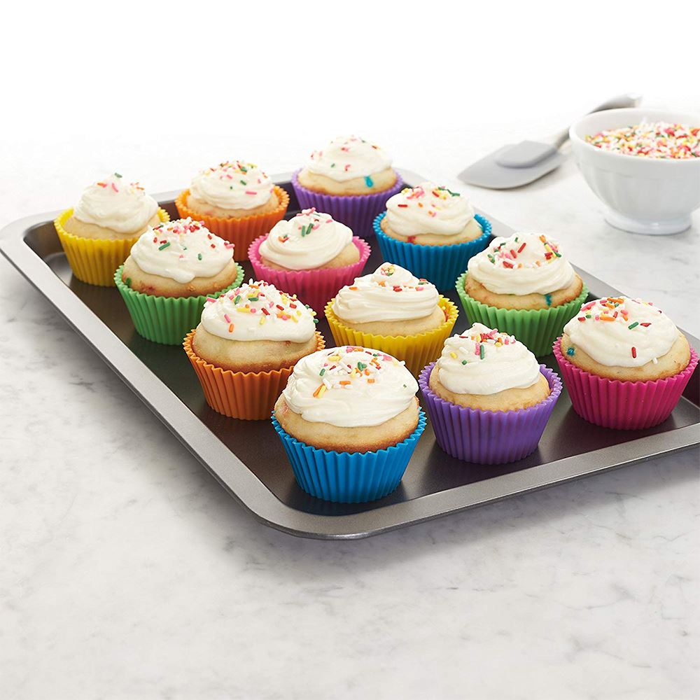 Reusable Silicone Cupcake Pans Set of 12 for Baking Muffins and Cakes