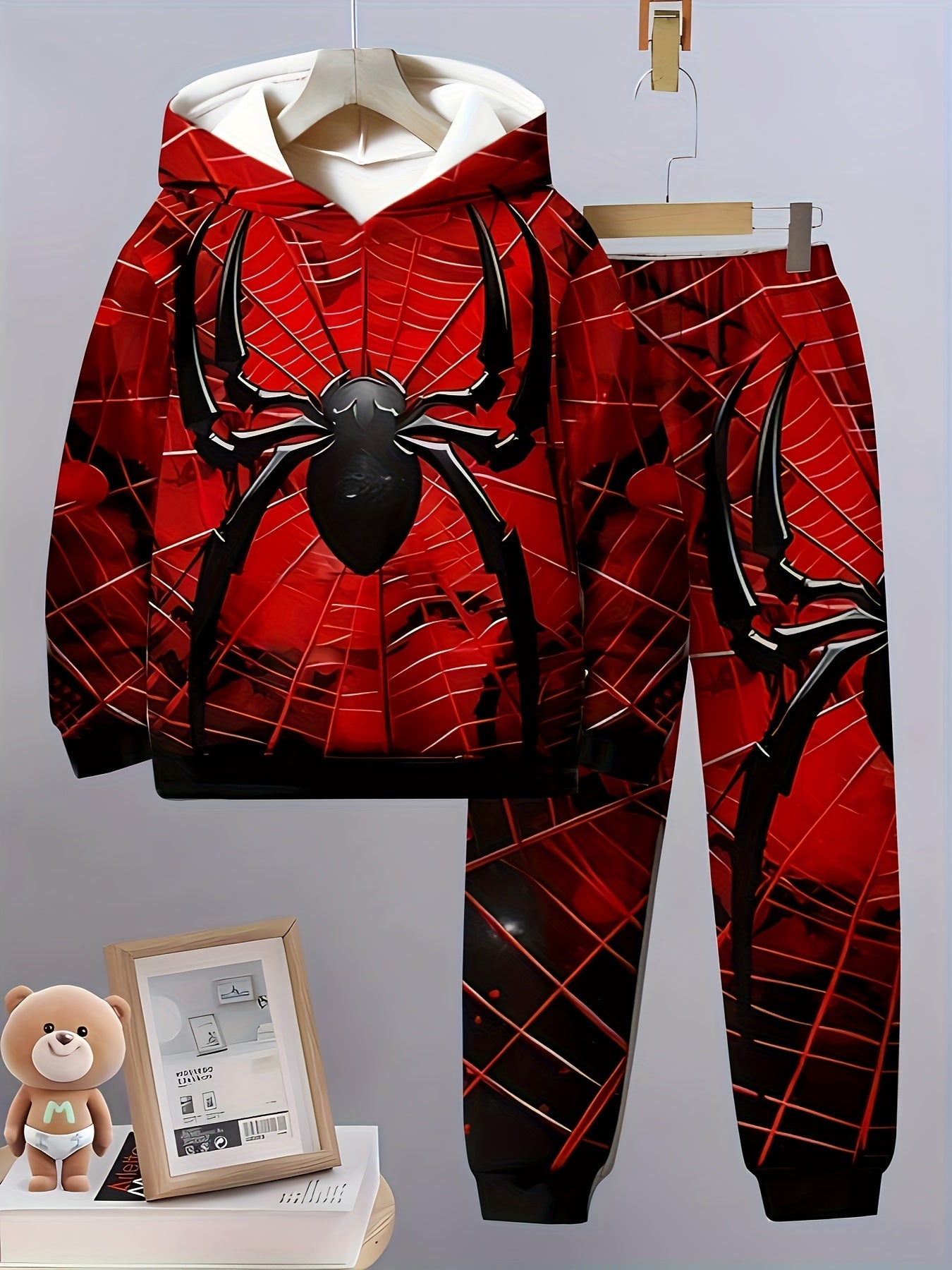 Kids Boys Hoodie and Pants Set with Spider Hero 3D Digital Print Fall Winter Casual Comfortable