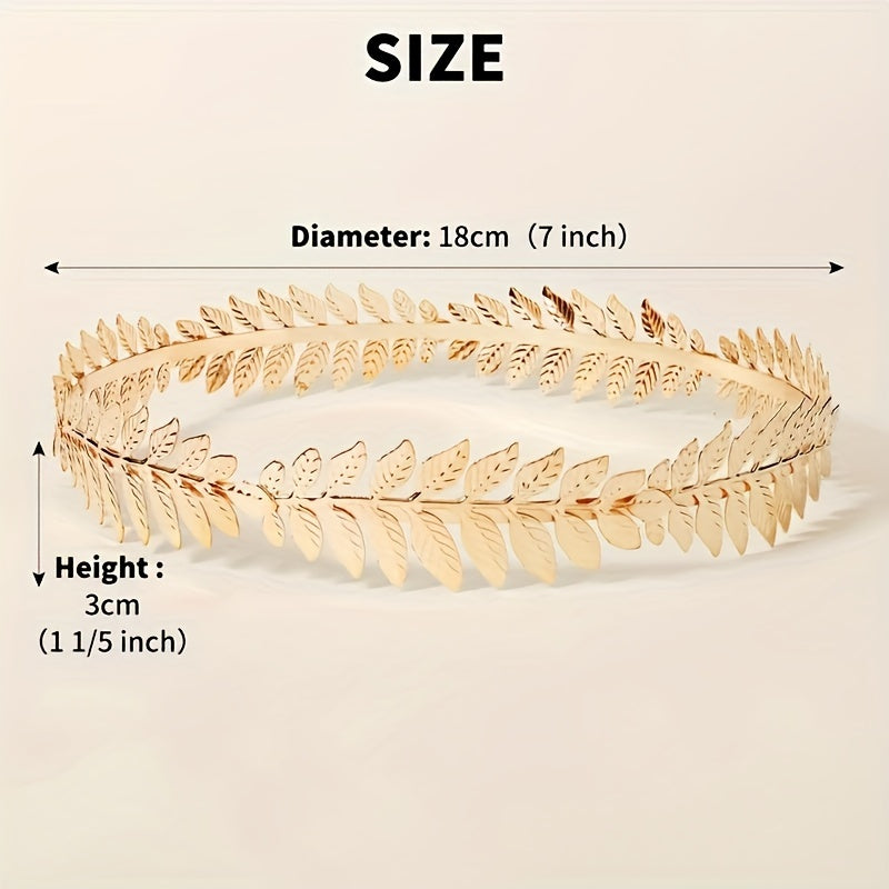 Women Gold Leaf Headband Greek Style Hair Jewelry for Elegant Bridal or Party Wear
