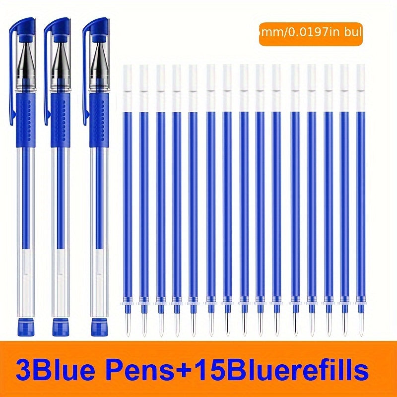 18-Piece Gel Pen Set for School Office Use Black Blue Red Ink Extra Fine Tip