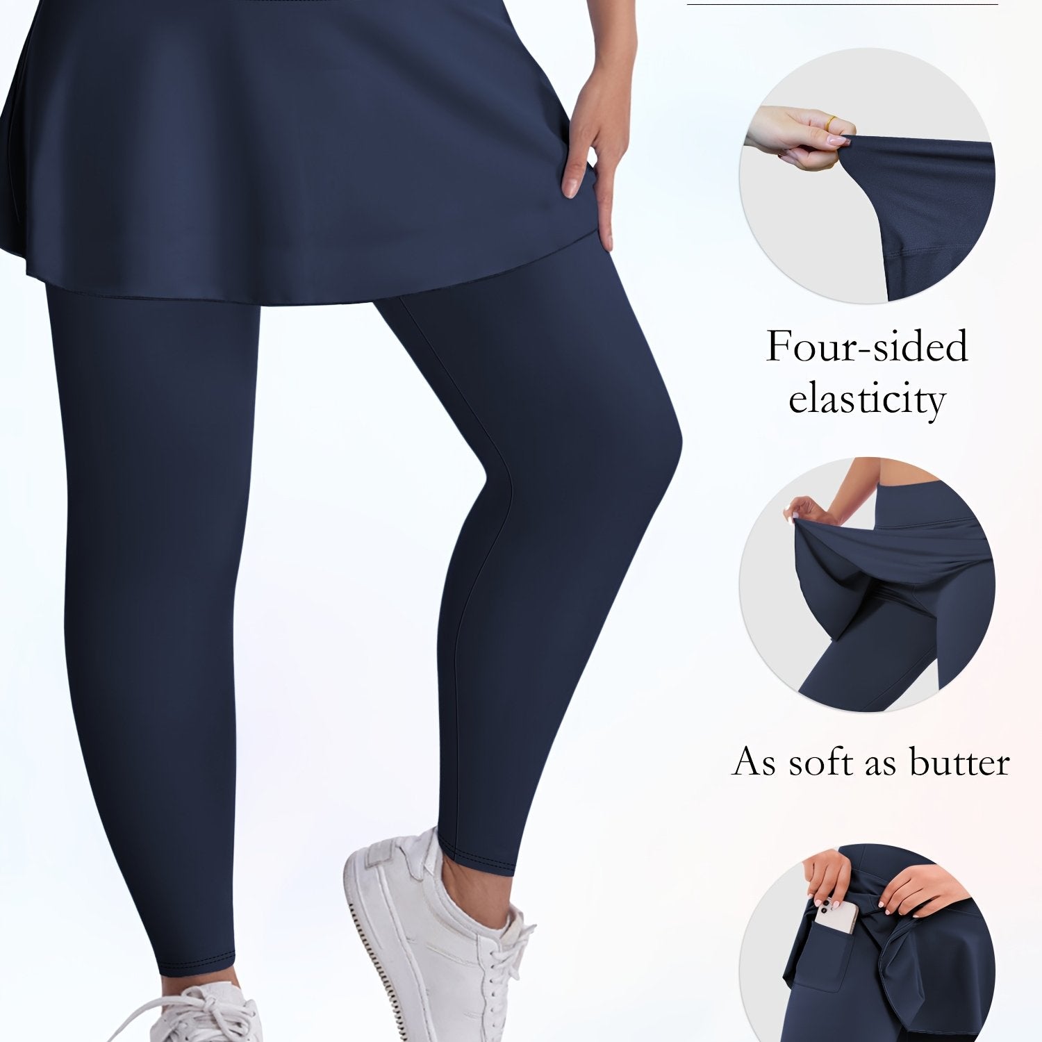 Plus o'lchamli yuqori belli legginslar, 9-teshikli dizayni bilan, ayollar uchun, bir rangda